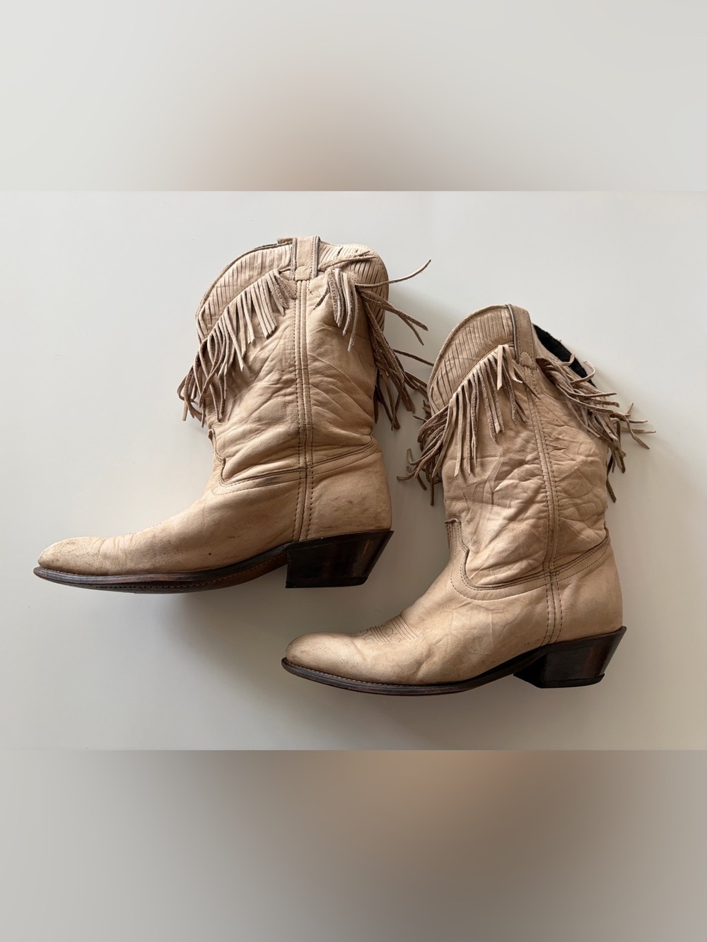 Vintage Laredo Beige Leather Fringe Cowboy Western Boots